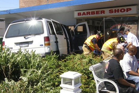 Auburn police and VRFA personnel respond to an accident late Wednesday morning. The van struck a pedestrian before crashing into the Auburn Valley Barber Shop. The pedestrian