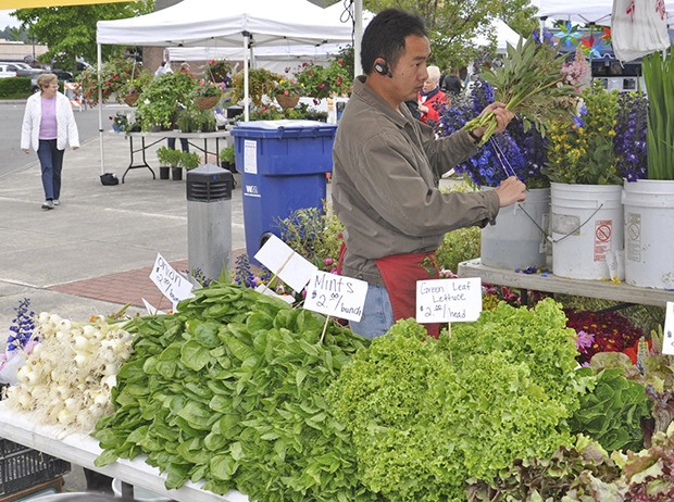 Shoua Lor from Monroe prepares to sell vegetables and flowers at the Auburn International Farmers Market last season. The market opens Sunday