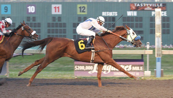 Bill Jensen's 7-year-old gelding Tapadero surges to victory in the feature race for 3-year-olds and up at Emerald Downs on Wednesday. Isaias Enriquez rode the winner for trainer Joe Toye.