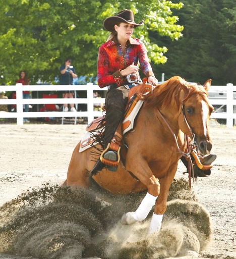 National reining champion Allison Mostowich maneuvers Friendly Fire