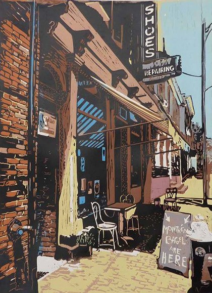 Portland area artist John Allgood's colorful reduction linocut prints are on display at the Auburn City Hall Gallery throughout June. The gallery