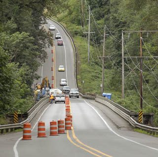 The south end of the SR 169 bridge over the Green River is under repair and was finished in time for the Labor Day weekend traffic.