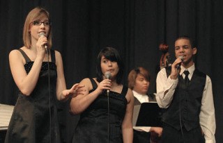 The Auburn Riverside High School vocal jazz group performed at the recent Auburn Youth Resources Valentine breakfast. From the left are: Ariel Davidson