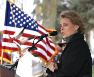 Gov. Christine Gregoire spoke at the remembrance ceremony at Veterans Memorial Park prior to the parade last year. Gregoire