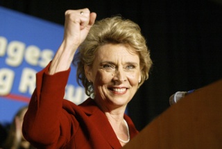 Gov. Chris Gregoire speaks to a crowd at the Democratic election night party at the Westin Hotel in Seattle. Gregoire declared victory late Tuesday in her close battle with Republican challenger Dino Rossi.