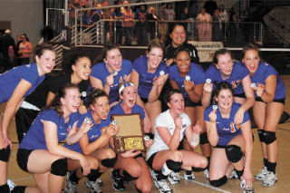 The Auburn Mountainview volleyball team receives its medals at the West Central District tourney. The team is