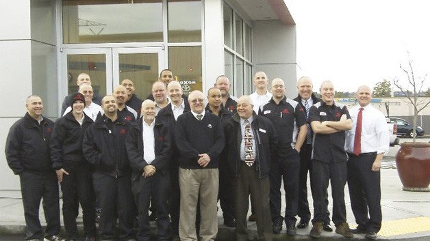 Eighteen employees from Doxon Toyota Scion of Auburn recently shaved their heads to support Mark Swenson