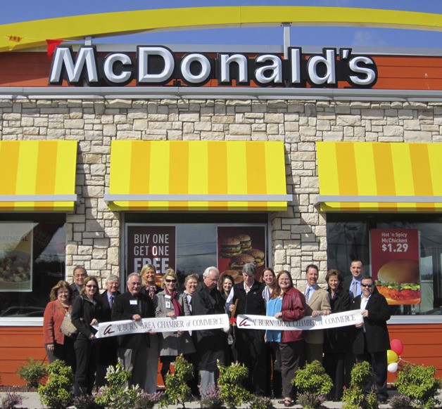 Business and community leaders joined McDonald's management and staff at a ribbon-cutting ceremony Monday at the renovated restaurant on Auburn Way North.