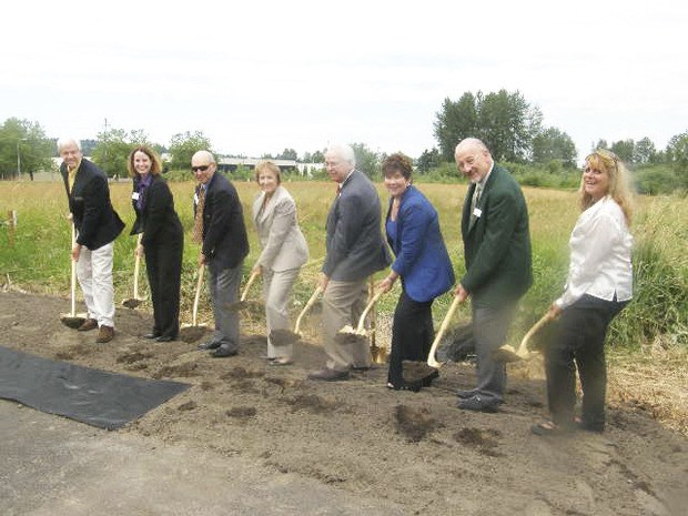 State and city leaders participate in the official groundbreaking ceremony for the $9.7 million A-B connector project