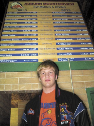 John Irwin supervised and helped craft a 6-by-8-foot record board for the Auburn Mountainview High boys and girls swimming and diving programs. The board