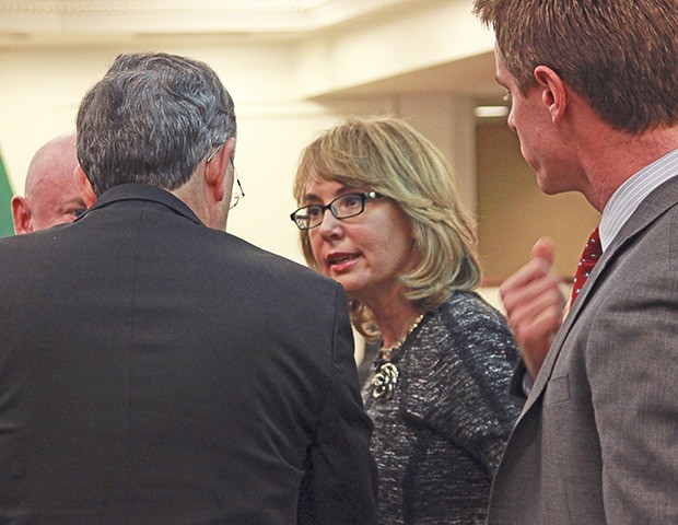 Gabrielle Giffords just before testifying before the House Judiciary Committee on Initiative 594