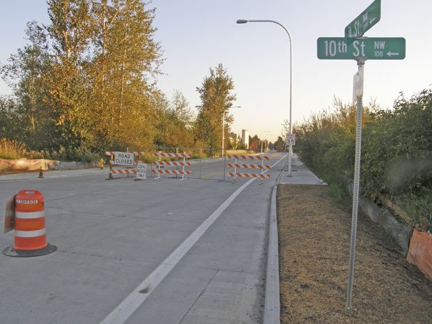 Only a section of the A-B Street corridor is open to motorists. Holding up the opening of the long-sought connection between the city's downtown and its north end had been Burlington Northern Santa Fe Railroad's last-minute demand for a fully-signalized railroad crossing.