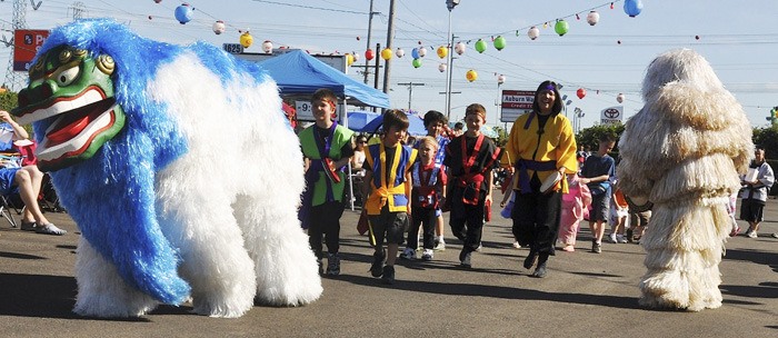 Shi Sha Dog leads the way during the lantern parade.