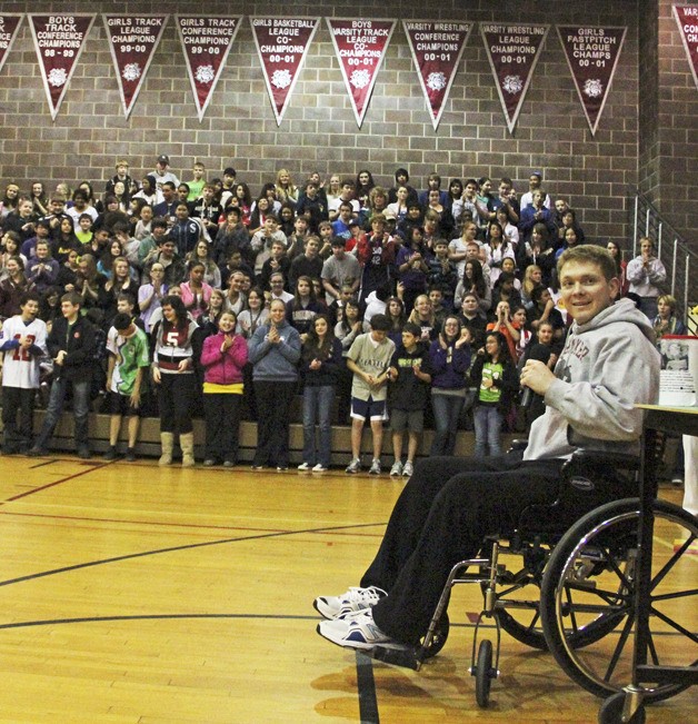 Jeremiah Carter was all smiles at an assembly at Mt. Baker Middle School last week.