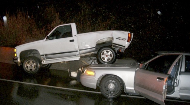 A quick-thinking WSP Trooper used her patrol car to strike a truck