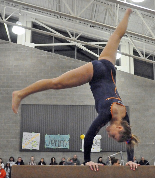 Auburn Mountainview's  Kayla Porter performs her routine on the beam during the Auburn All-City meet Wednesday. Porter won the event with a score of 9.40.
