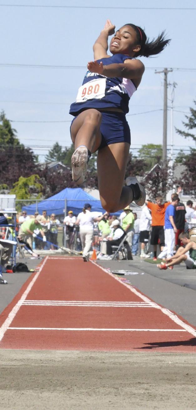 Auburn Riverside's Brittni Williams in action during the long jump at last year's Washington State 4A Track and Field Championships.