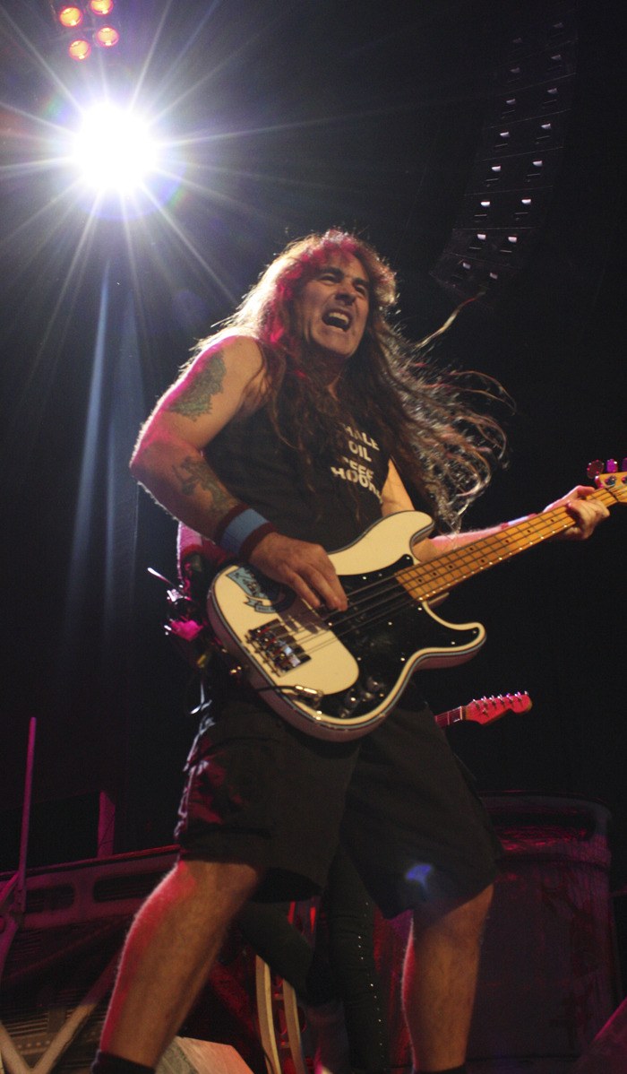 Iron Maiden bassist Steve Harris onstage at the White River Amphitheatre.