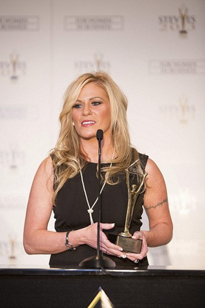Auburn's Elizabeth Luras accepted the Stevie Award in New York City