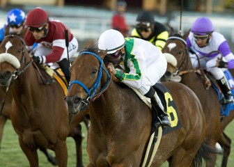 Washington-bred Reba Is Tops (No. 6) and jockey Pat Valenzuela prevail in the $61