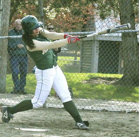 Catcher Amber Morrow swings for the fences against Thomas Jefferson in recent SPSL action.