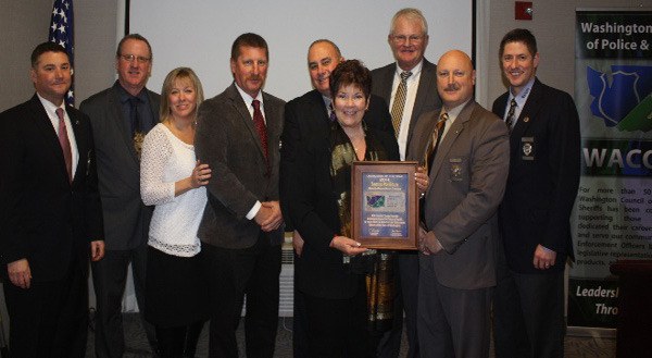 Sen. Pam Roach is presented with the Washington Council of Police and Sheriffs 2014 Legislator of the Year award.