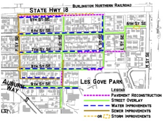The map shows the limits of the Les Gove Neighborhood Improvements – Phase 1 Project.