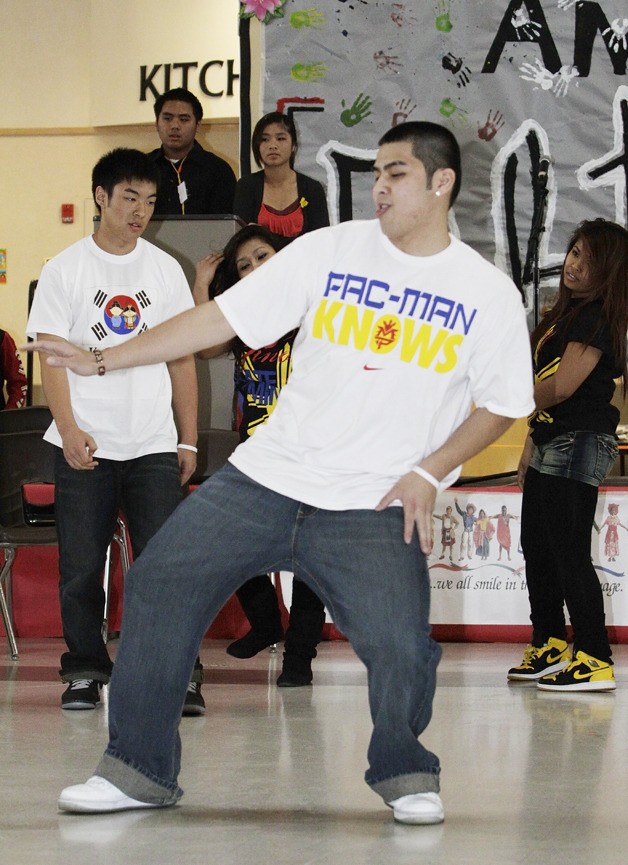 Senior John Sanchez performs a hip-hop dance during Auburn Mountainview High School's Multicultural Fair last week.
