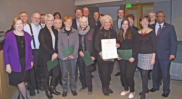 Members of Black Diamond’s 'Soup Ladies' join members of the County Council and King County Sheriff John Urquhart. The Council and Sheriff proclaimed Feb. 29-March 5 'Soup Ladies of Black Diamond' Week in recognition of the work the volunteers have done to feed emergency workers and first-responders.