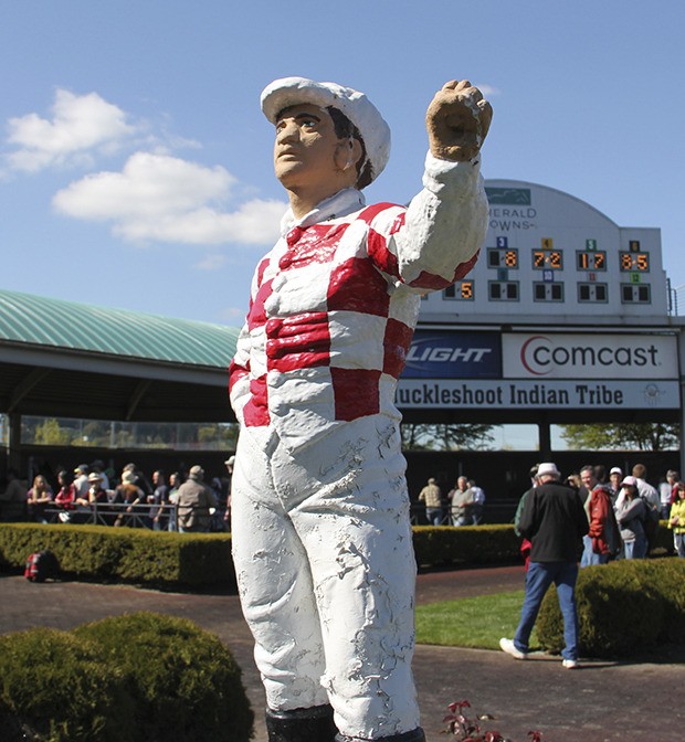 A jockey statue graces the Emerald Downs paddock during opening day last year. Emerald Downs opens its 20th season of racing on April 18.
