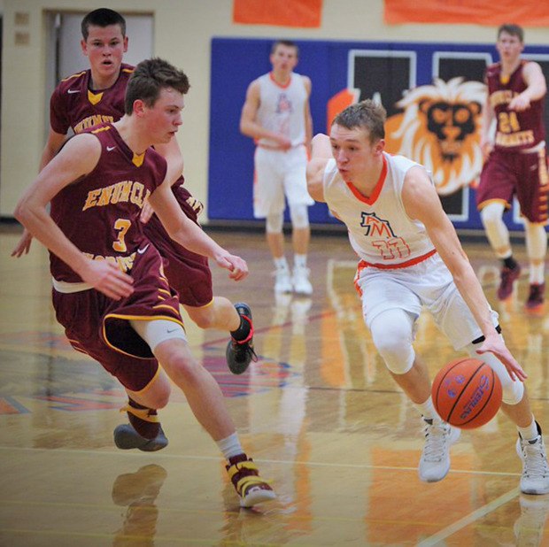 Auburn Mountainview's Ryan Lacey on the dribble-drive against Enumclaw earlier this season.