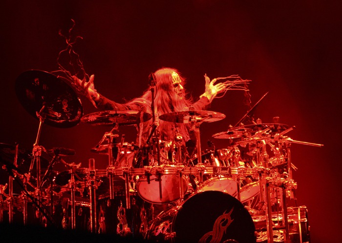 Slipknot drummer Joey Jordison behind his kit at the White River Amphitheatre. The Iowa-based metal band will headline the Mayhem Festival on July 3.