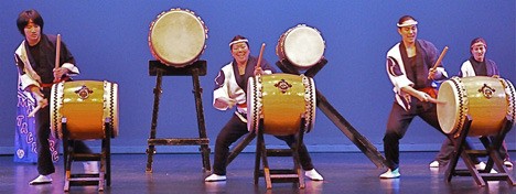 The Taiko Drummers perform on stage at the Auburn Performing Arts Center during Uniquely Auburn last Sunday.