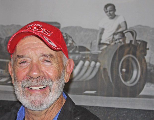 ‘The King’: Jerry Ruth left his mark on drag racing. Standing next to the seated Ruth in his ‘60s-era dragster is crew member Danny Higgins.