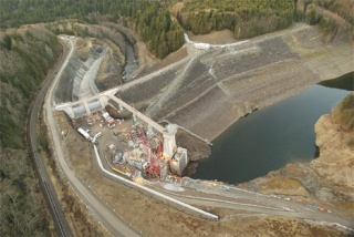 An aerial view shows the pool behind the Howard Hanson Dam. Portions of the earthwork around the dam were damaged in the mid-January storms.