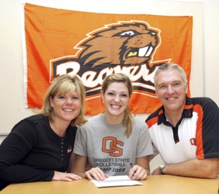 Auburn Mountainview senior Megan McBride signs a letter of intent to attend Oregon State University on a volleyball scholarship. Accompanying her at the signing are her parents