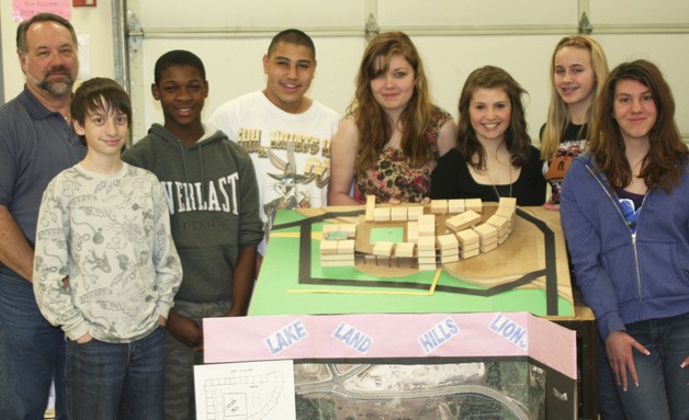 Mt. Baker’s architecture team shows off its award-winning model that captured first place in the 2012 School of the Future Design Competition.