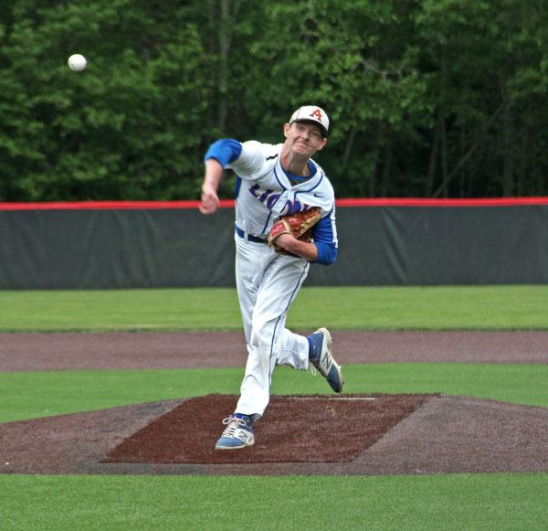 Auburn Mountainview's Justin Marsden on the hill against Seattle Prep. The Seattle University bound senior tossed six innings in the Washington State 3A regional tournament