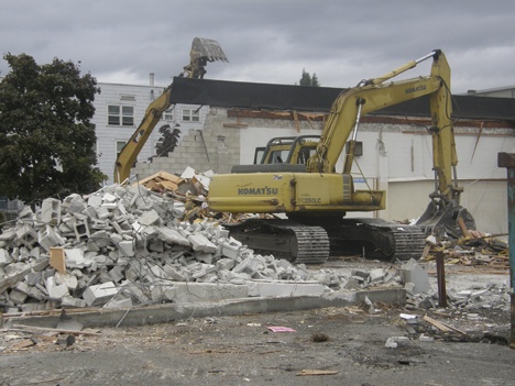 Crews tore down the former Mel's Lumber and True Value Hardware Store at 120 First St.