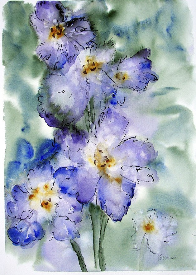 A variety of watercolor paintings from more than 50 emerging artists is on display at the City Hall Gallery.