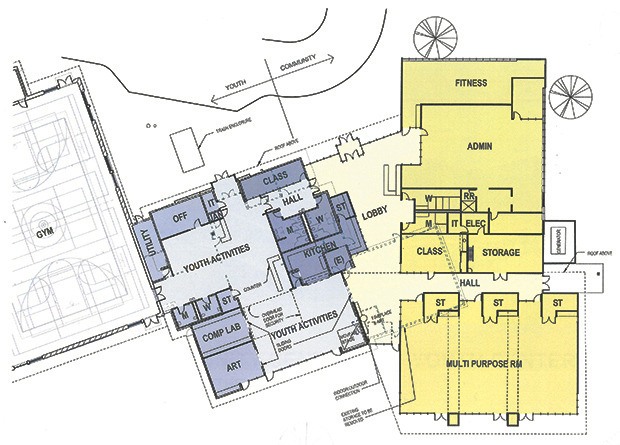 Ideas of the youth group on the ground plan of the site (top) and the