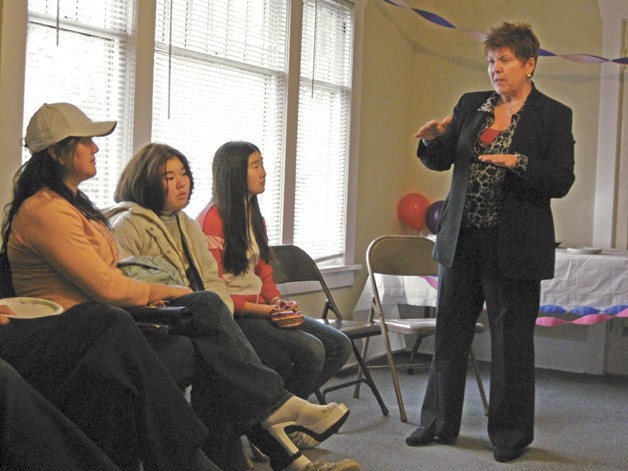 Sen. Pam Roach fields questions from citizens during her recent open house at her new district office in Auburn.