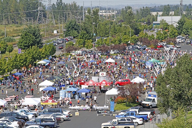 The Emerald Downs parking lot was a 3-on-3 basketball showcase last year