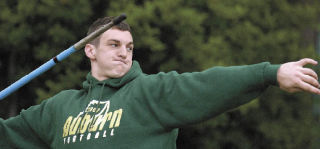 Auburn High sophomore Josh Croswell gets ready to let the javelin fly during practice earlier this week. Croswell posted an SPSL 3A-leading mark of 171 feet