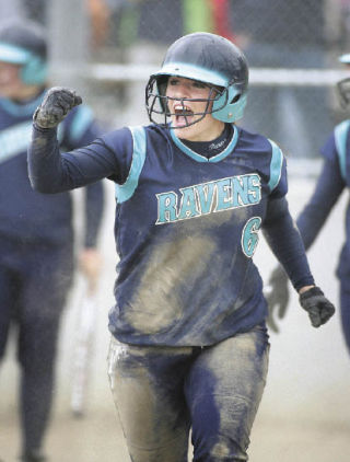 Auburn Riverside’s Amanda Fitzsimmons celebrates after scoring in last Saturday’s playoff victory against Bonney Lake. The Ravens wound up second in the SPSL-Seamount tournament.