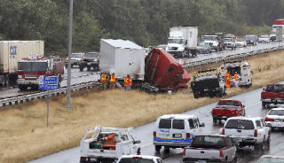 A semi-truck ran off the Valley Freeway