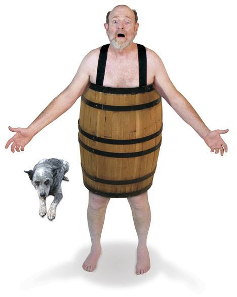 Actor Tim Behrens is caught in a barrel