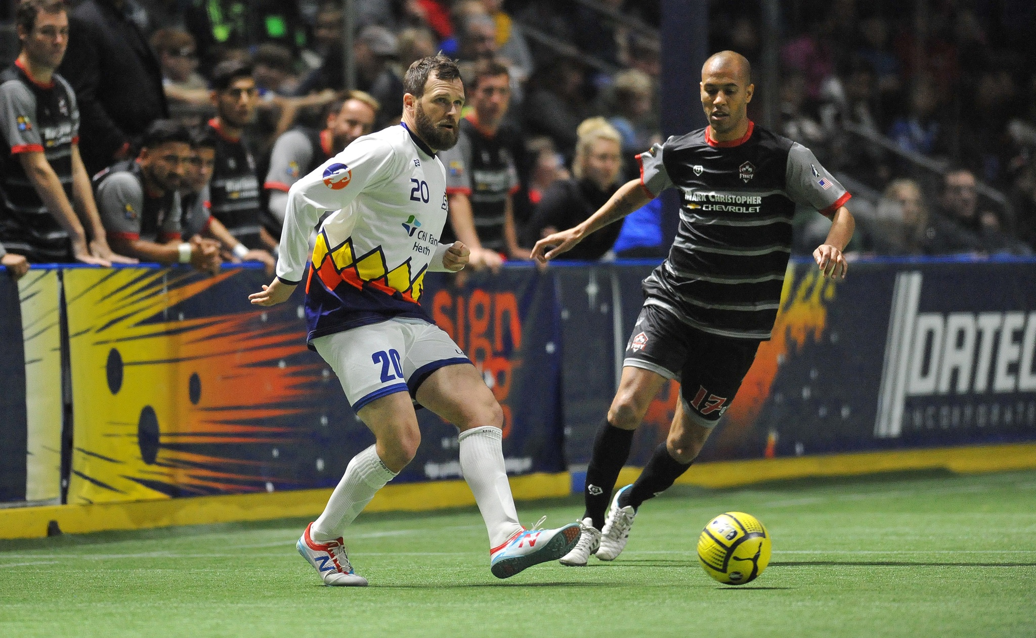 The Stars&rsquo; Evan McNeley pushes the ball upfield against the Fury during MASL play Saturday night at the ShoWare Center. COURTESY PHOTO, Jeff Halstead/Tacoma Stars
