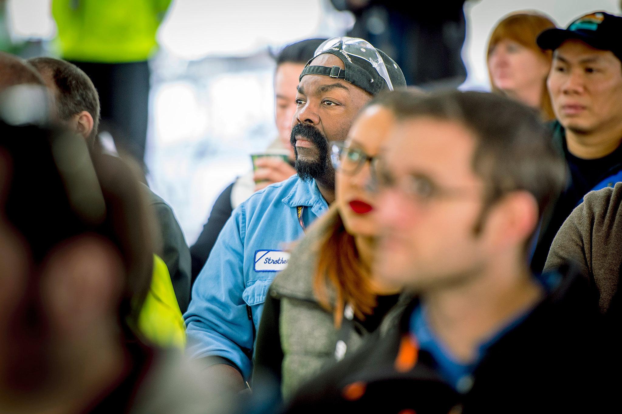 An audience of approximately 80 Boeing employees listens to speakers at the Workforce Readiness Center groundbreaking event last week. COURTESY PHOTO, Marian Lockhart/Boeing