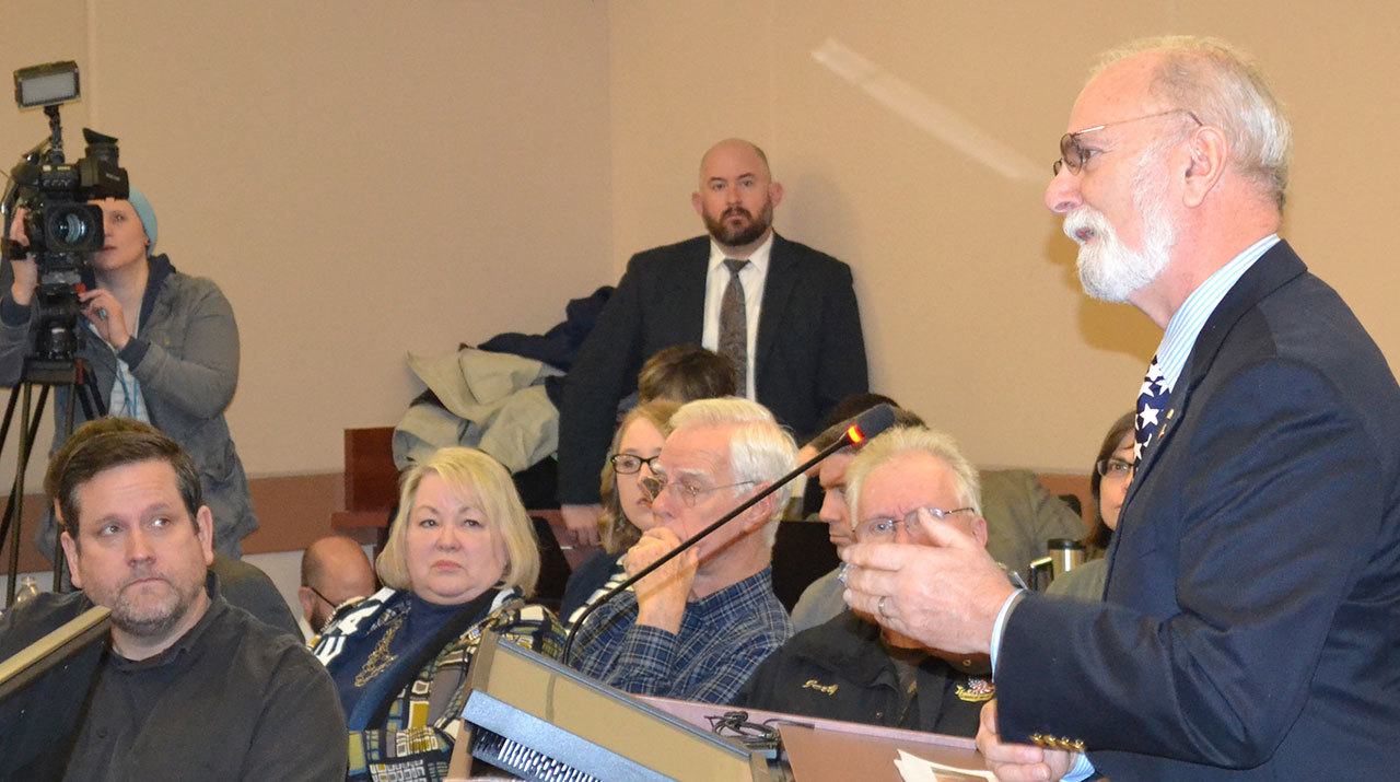 Phil Fortunato addresses the King and Pierce County councils prior to getting the nod as District 31 state senator on Saturday in the Fife City Council chambers. ROBERT WHALE, Auburn Reporter